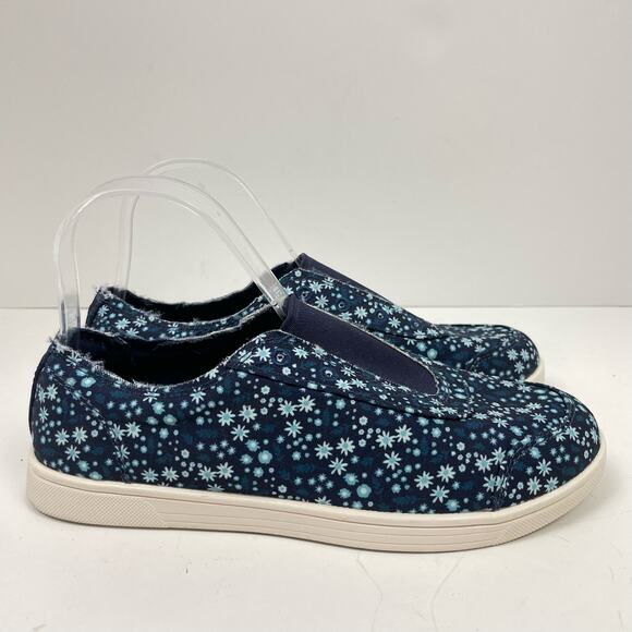 Spenco | 7.5 Wide Santa Maria Floral Navy Canvas Slip On Comfort Shoes - Picture 4 of 9
